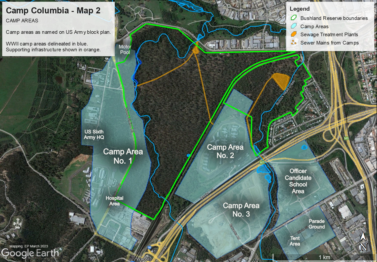 Maps showing the Heritage Area - Camp Columbia