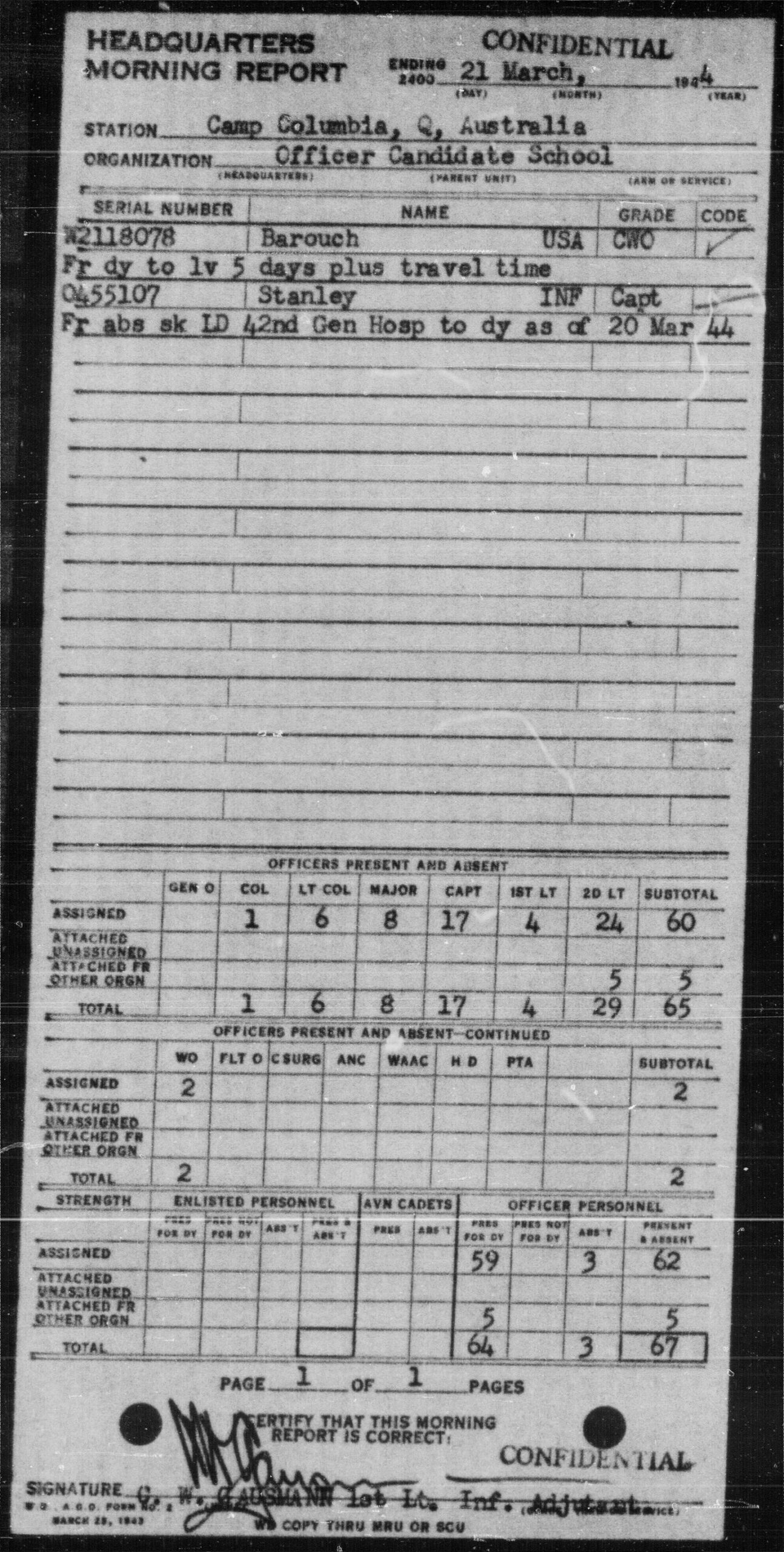 US Army Morning Reports Camp Columbia - Camp Columbia
